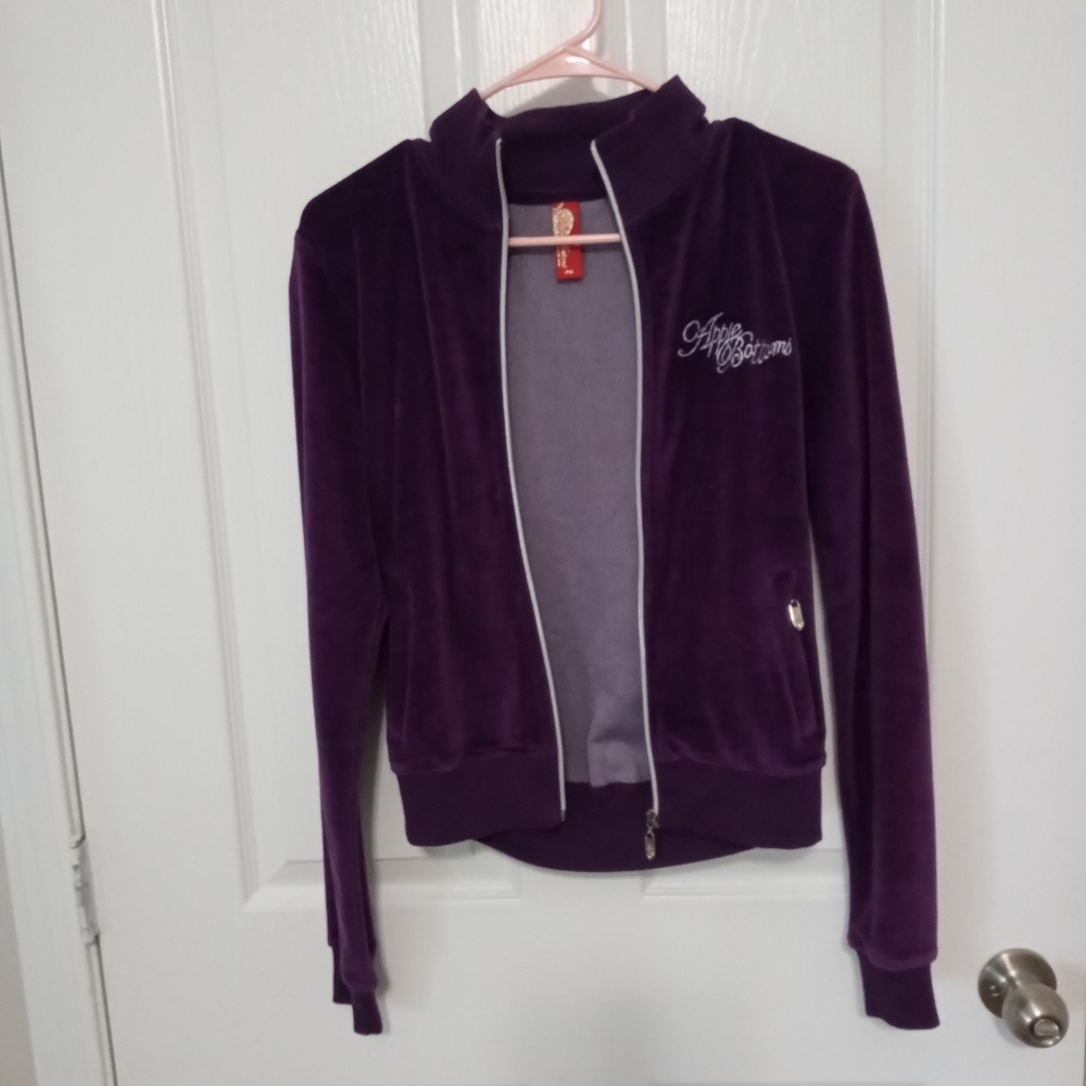 Apple Bottoms Women's Velour Jacket Vintage Zip Up Mockneck Purple Size Medium - Picture 7 of 12